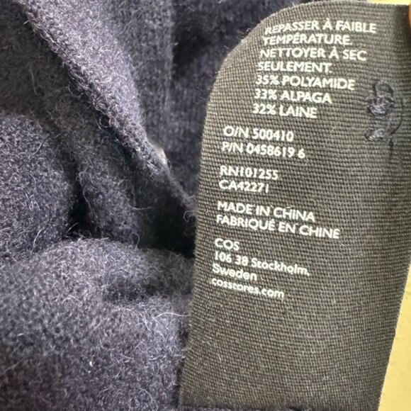 COS Alpaca Wool Back Pleat Cardigan Sweater Knit Button Cozy Minimalist Navy S - Picture 9 of 15